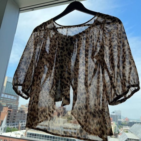 Altar'd State leopard print silk chiffon semi sheer blouse - Picture 2 of 8